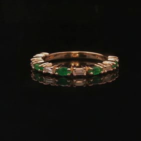 14k Yellow Gold Emerald and Baguette Diamond Band