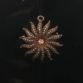 14k Yellow Gold Victorian Seed Pearl and 0.20ct D