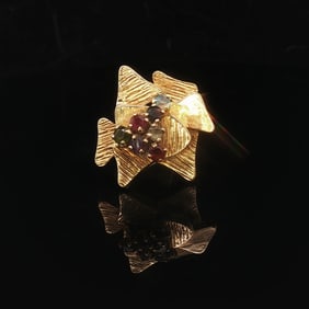 18k Yellow Gold Solid Vintage Abstract Multi Gems