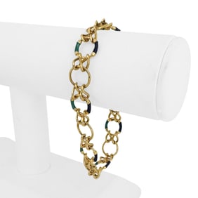 18k Yellow Gold and Enamel Ladies Fancy Circle Li