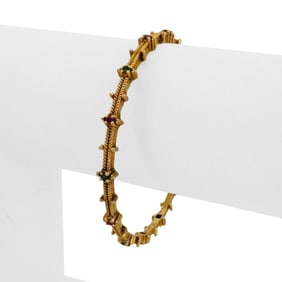 19k Yellow Gold Small Solid Vintage Emerald and R