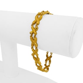 24k Pure Yellow Gold Solid Fancy X Link Bracelet