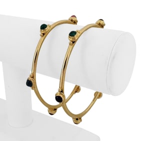 Pair of 14k Yellow Gold and Assorted Cabochon Gem