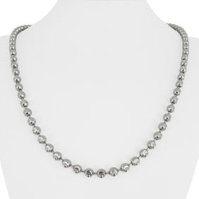 14k White Gold Solid Heavy Moon Cut Ball Bead Nec