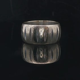 14k White Gold Solid Vintage Textured Etched Band