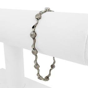 14k White Gold and Diamonds Ladies Wave Link Brac