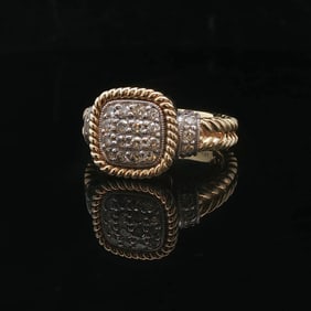 14k Yellow and White Gold Diamond Ladies Cluster