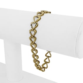 14k Yellow Gold Solid Diamond Cut Heart Link Brac