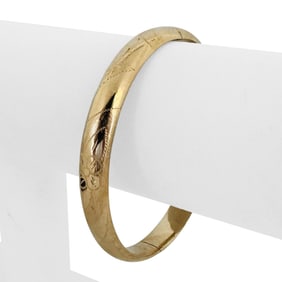 14k Yellow Gold Vintage Ladies Floral Bangle Brac