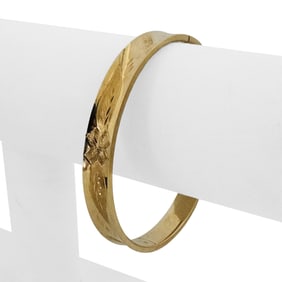 14k Yellow Gold Ladies Vintage Floral Bangle Brac