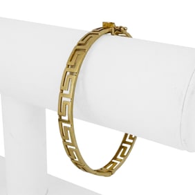 14k Yellow Gold Solid Vintage Greek Key Bangle Br