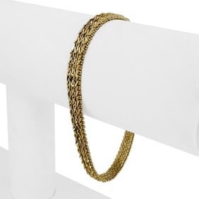 14k Yellow Gold Solid Beaded Mesh Link Bracelet M