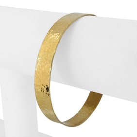14k Yellow Gold Solid Hammered Round Bangle Brace