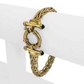 14k Yellow Gold Ladies Fancy Link Cabochon Amethy