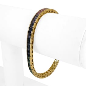 14k Yellow Gold Solid Ladies Multi Gemstone Rainb