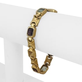 14k Yellow Gold Heavy Ladies Bezel Set Multi Gems