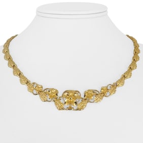 14k Yellow Gold Solid Ladies Graduated Floral Fan