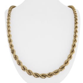14k Yellow Gold Hollow Vintage Rope Chain Necklac