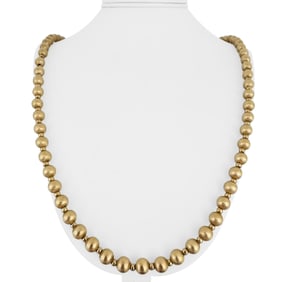 14k Yellow Gold Vintage Long Ball Bead Necklace 3