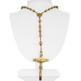 14k Yellow Gold Vintage Heavy Beaded Rosary Neckl