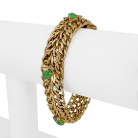 14k Yellow Gold Heavy Jade and Diamond Fancy Link