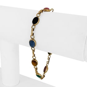 14k Yellow Gold Ladies Multi Stone Carved Scarab