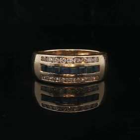 14k Yellow Gold Blue Sapphire and Diamond Vintage
