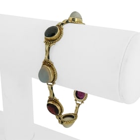 14k Yellow Gold Garnet Amethyst and Moonstone Vin