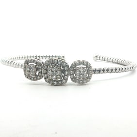 18k White Gold and 1cttw Diamond Halo Flex Cuff B