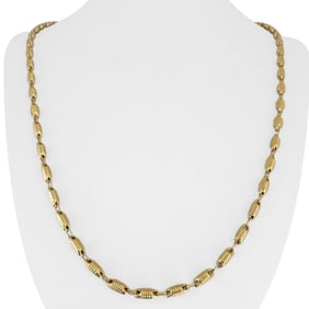 18k Yellow Gold Hollow Light Ribbed Barrel Link N