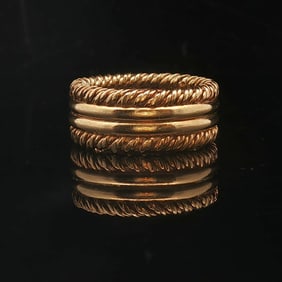 18k Yellow Gold Solid Vintage Ribbed Band Ring Si