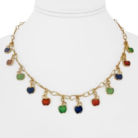 18k Yellow Gold Ladies Vintage Enamel Apple Charm