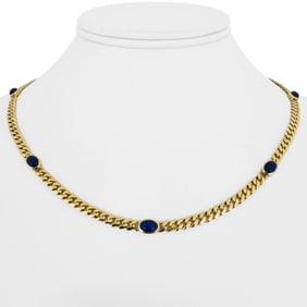 18k Yellow Gold Cabochon Lapis Lazuli Curb Link N