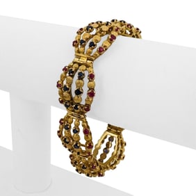 18k Yellow Gold Ruby and Blue Sapphire Fancy Link