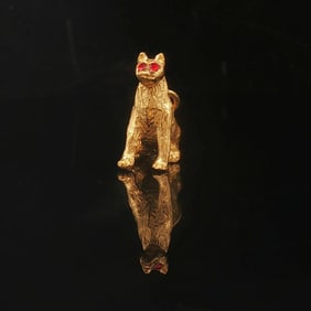 24k Pure Yellow Gold and Red Glass Solid Heavy Do