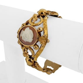 Antique 14k Yellow Gold Fancy Link Cameo Bracelet