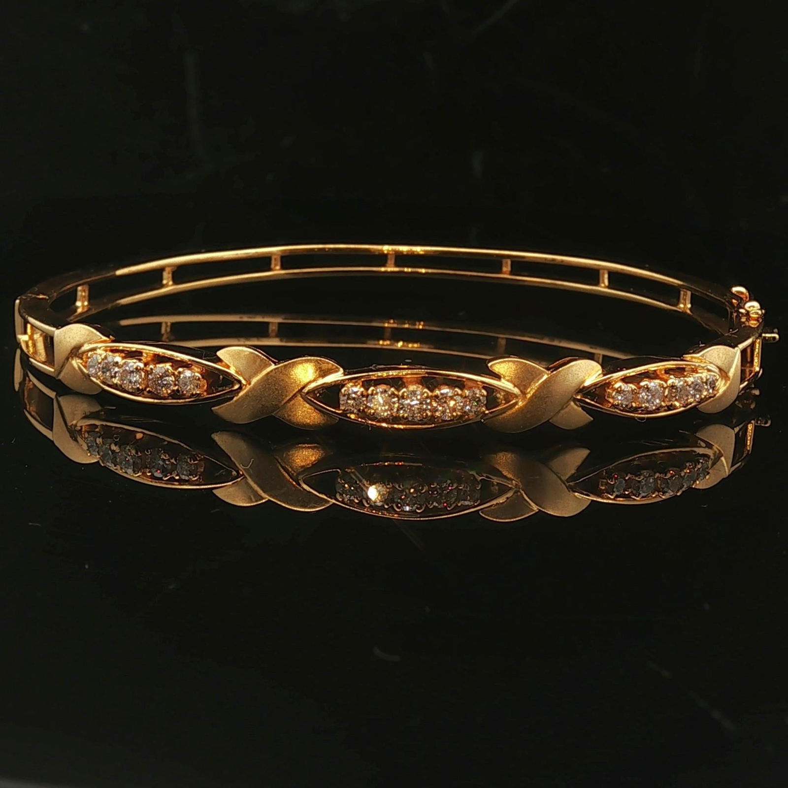 18k Yellow Gold and Diamond 15.6g Fancy X Bangle (1 of 7)