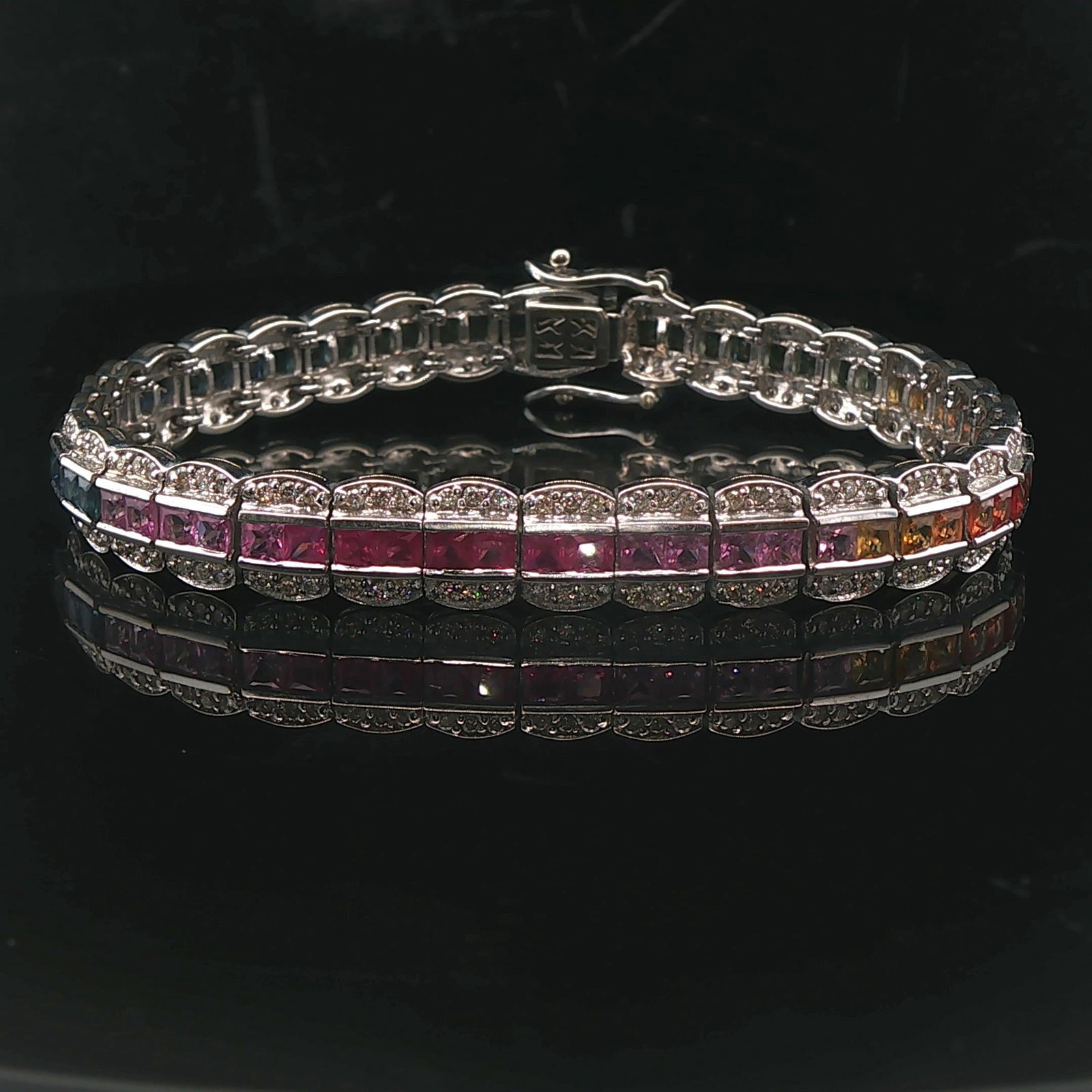 14k White Gold 1.6cttw Diamond and Rainbow Sapphire Link Bracelet 7" (1 of 7)