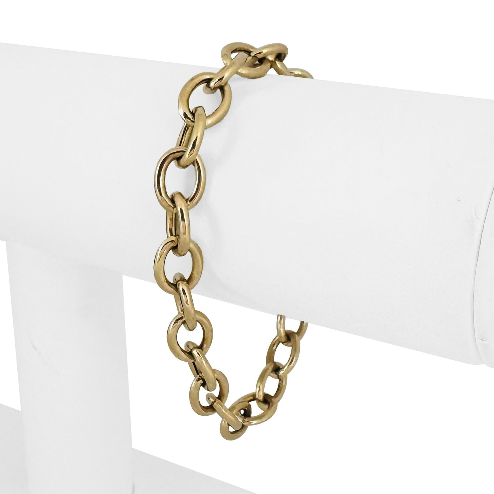 14k Yellow Gold Semi Solid Oval Cable Link Bracelet Turkey 7": Condition: Excellent Condition, Professionally Cleaned Metal: 14k Gold (Marked, and Professionally Tested) Weight: 10.6g Length: 7 Inches Width: 8mm Closure: Lobster Claw Markings: "Midas 14K" "Turkey