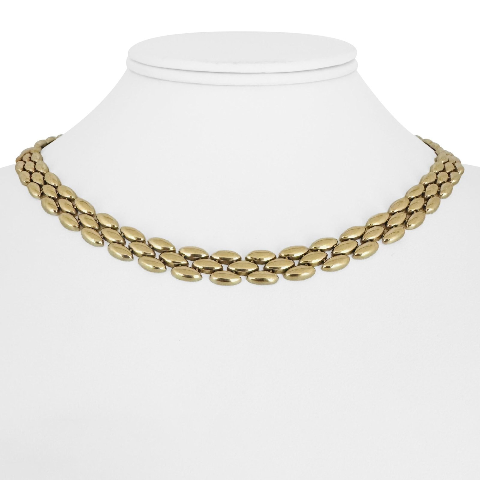 14k Yellow Gold Heavy Ladies Panther Link Necklace Italy 17": Condition: Excellent Condition, Professionally Cleaned Metal: 14k Gold (Marked, and Professionally Tested) Weight: 36.6g Length: 17 Inches Width: 8.5mm Closure: Box Tab Insert with Safety Latch Markin