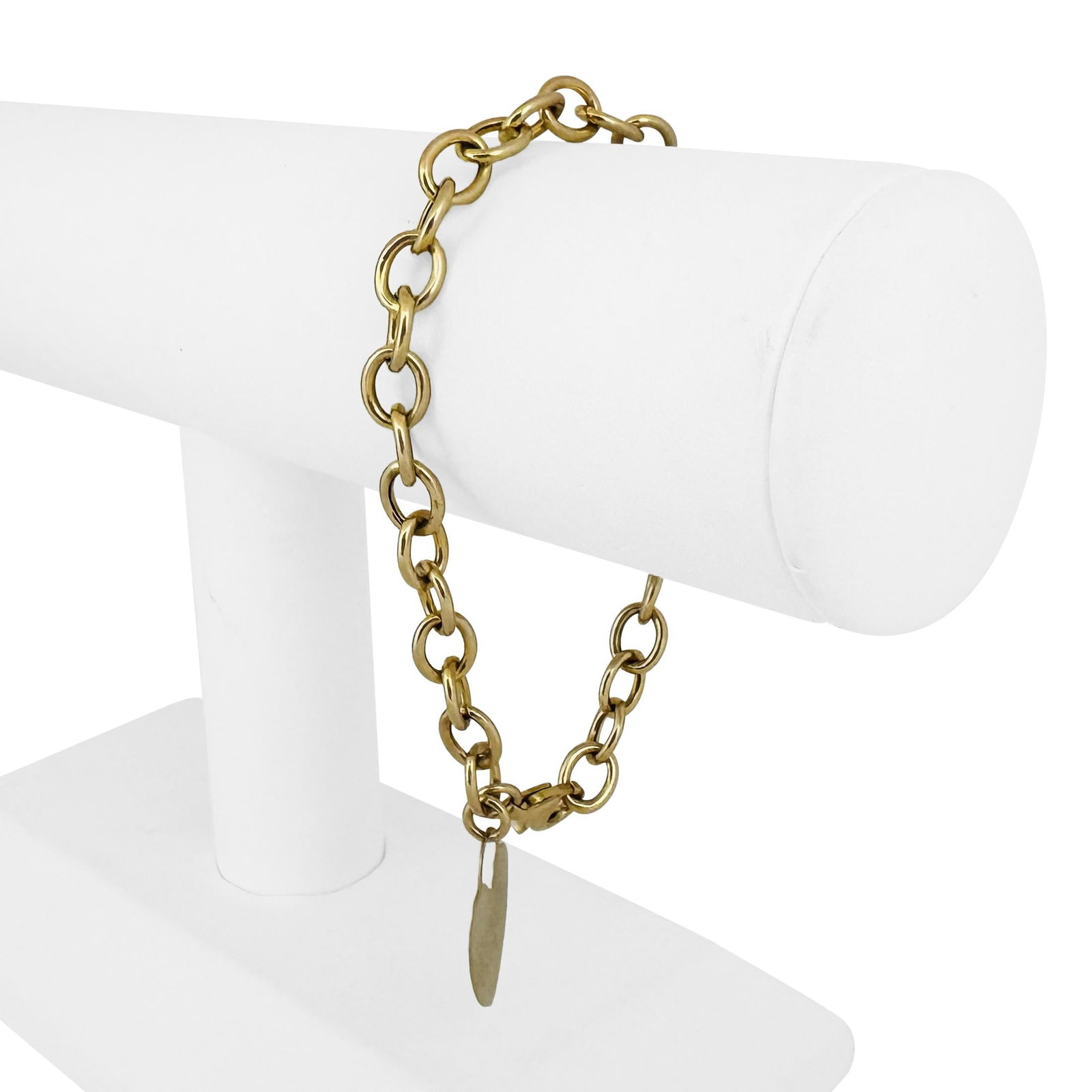 14k Yellow Gold Hollow Cable Link Bracelet with Heart Charm 7.25": Condition: Excellent Condition, Professionally Cleaned Metal: 14k Gold (Marked, and Professionally Tested) Weight: 7.4g Length: 7.25 Inches Width: 7mm at links Closure: Lobster Claw Markings: "585" It