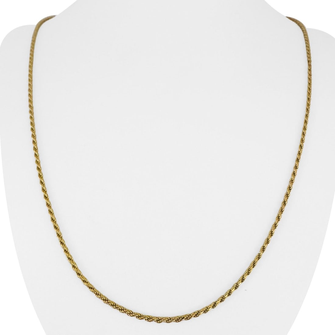 14k Yellow Gold Solid Thin Vintage Rope Chain Necklace Italy 24": Condition: Excellent Condition, Professionally Cleaned Metal: 14k Gold (Marked, and Professionally Tested) Weight: 9g Length: 24 Inches Width: 2mm Closure: Lobster Claw Markings: "14k" "Italy" Country