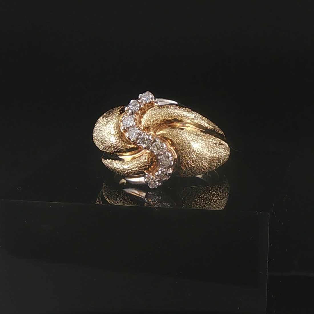 14k Yellow Gold and 0.25cttw Diamond Solid Vintage Fancy Ring Size 6.5: Condition: Excellent Condition, Professionally Cleaned Metal: 14k Gold (Marked, and Professionally Tested) Weight: 9.2g Diamonds: 0.25cttw Round Cut Natural Diamonds Band Width: 15mm at face, and 3mm 