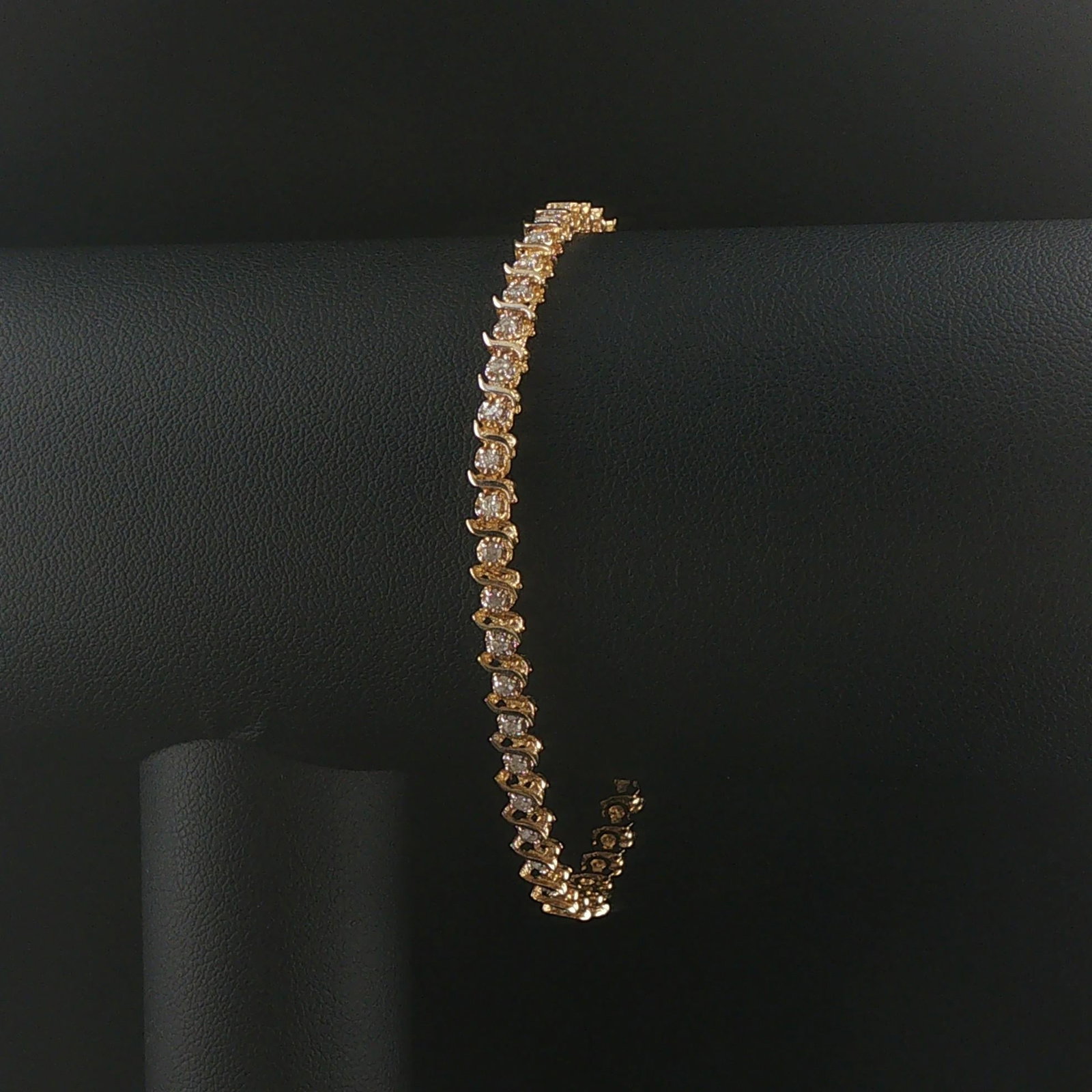 14k Yellow Gold and 0.50cttw Diamond S Link Thin Tennis Bracelet 7" (1 of 7)
