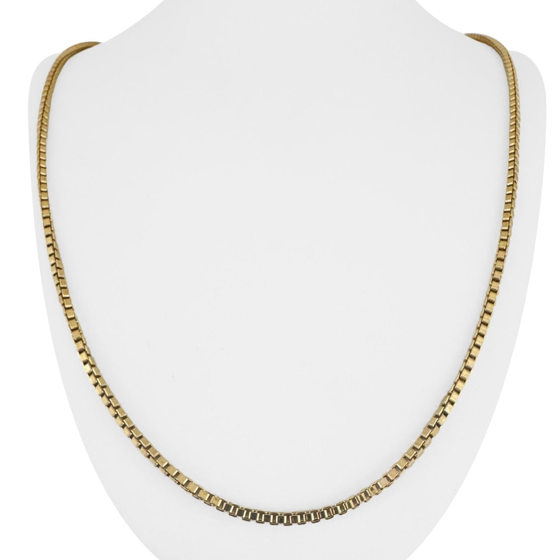 18k Yellow Gold Vintage Long Thick Box Link Chain Necklace 32": Condition: Excellent Condition, Professionally Cleaned Metal: 18k Gold (Marked, and Professionally Tested) Weight: 23.5g Length: 32 Inches Width: 3mm Closure: Spring Ring Markings: "750" Item #FCP92-1