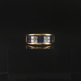 18k Yellow Gold Blue Sapphire and 0.50cttw Diamond Vintage Band Ring Size 6
