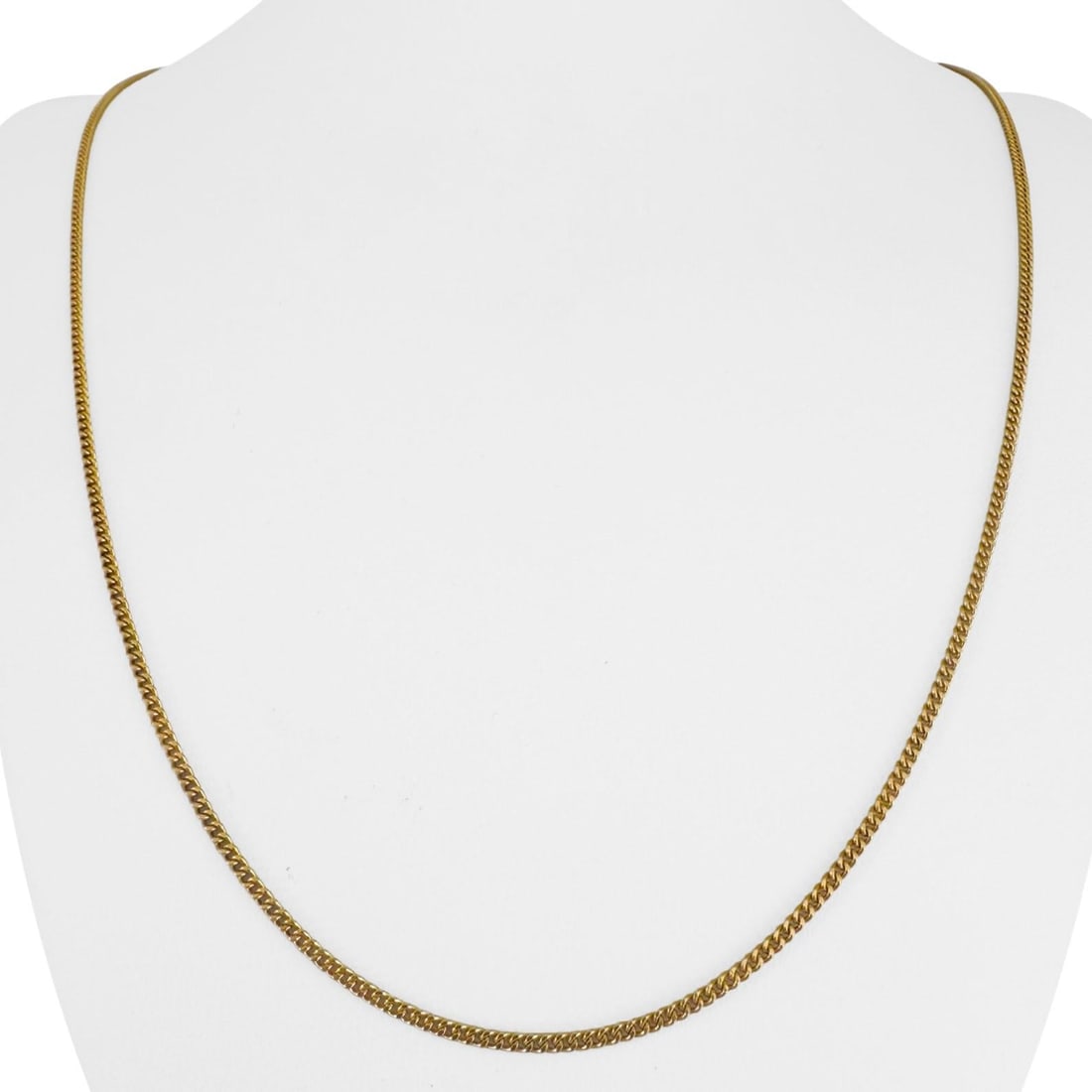 19k Portuguese Yellow Gold Solid Thin Curb Link Chain Necklace 23": Condition: Excellent Condition, Professionally Cleaned Metal: 19k Gold (Marked, and Professionally Tested) Weight: 7.5g Length: 23 Inches Width: 2mm Closure: Spring Ring Markings: "800" and Portuguese
