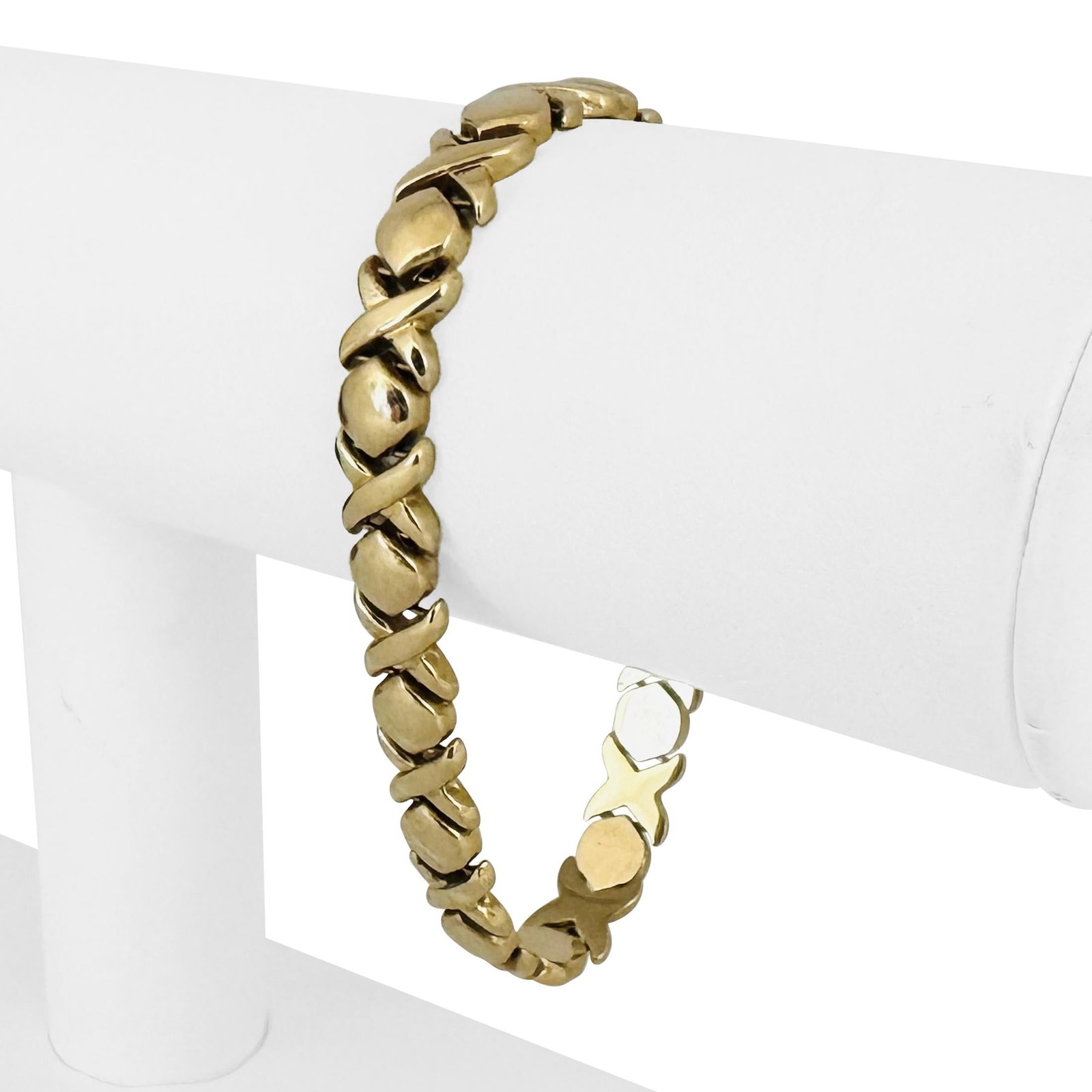 14k Yellow Gold Ladies XO Hugs and Kisses Link Bracelet Italy 7.25" (1 of 7)