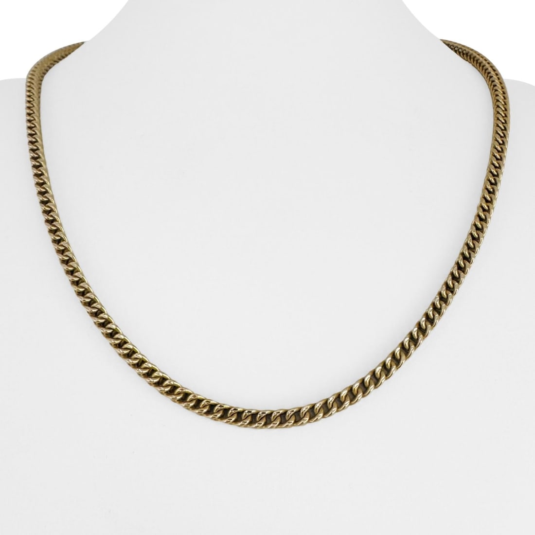 14k Yellow Gold Diamond Cut Squared Franco Link Chain Necklace 20": Condition: Excellent Condition, Professionally Cleaned Metal: 14k Gold (Marked, and Professionally Tested) Weight: 21.4g Length: 20 Inches Width: 3.5mm Closure: Lobster Claw Markings: "14kt" "JR" Item