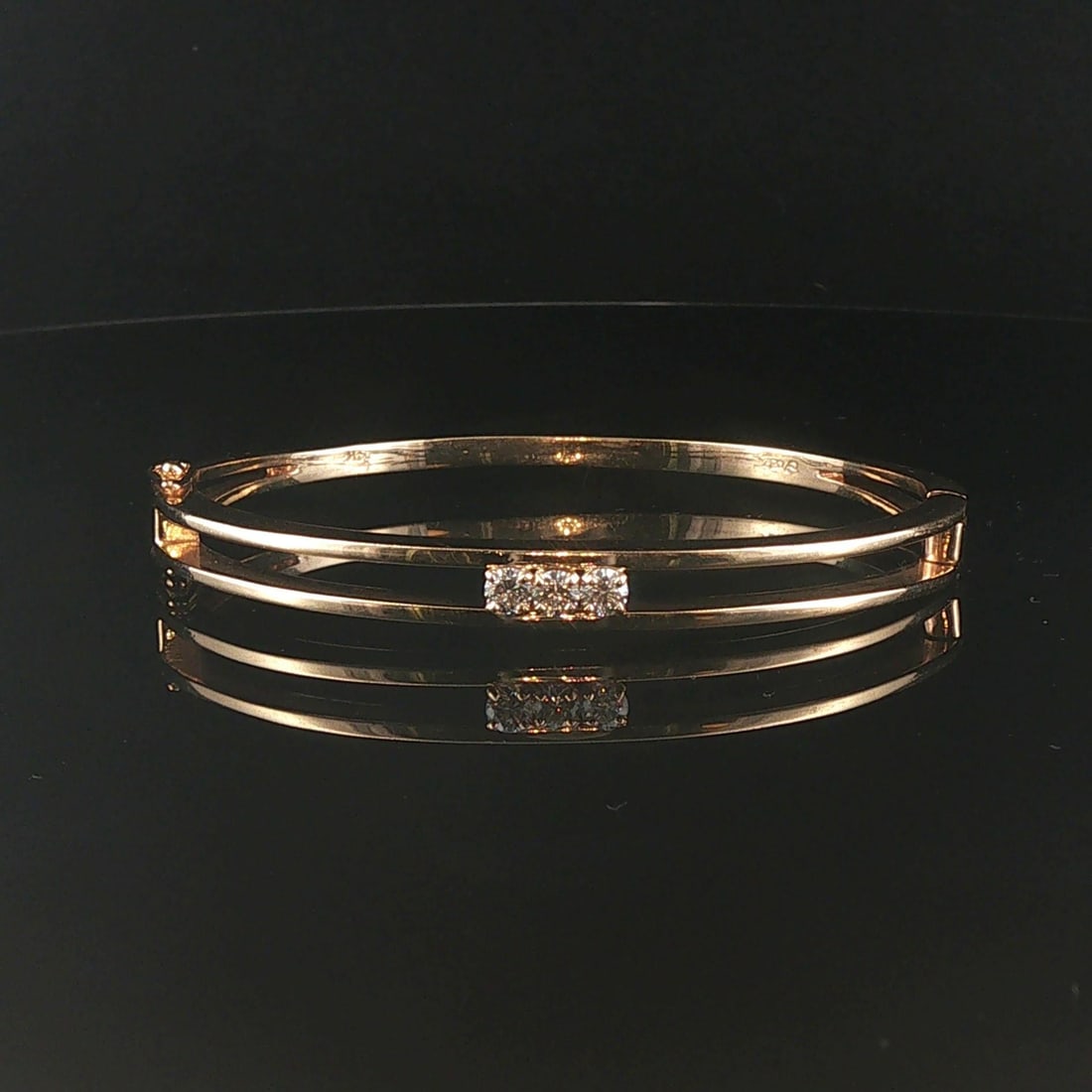 14k Yellow Gold and 0.45cttw Three Diamond Heavy Bangle Bracelet 7" (1 of 7)